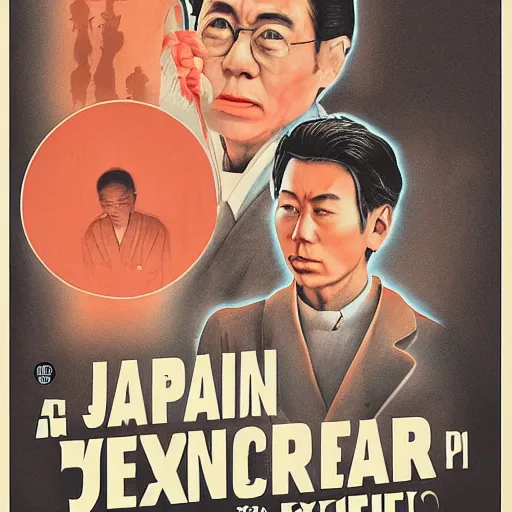 Prompt: poster for the film, japanese doctor experiments on people, art for the film in color, art in 4 k
