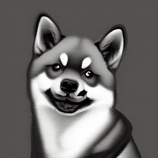 Image similar to Black and white line art of a Shiba Inu