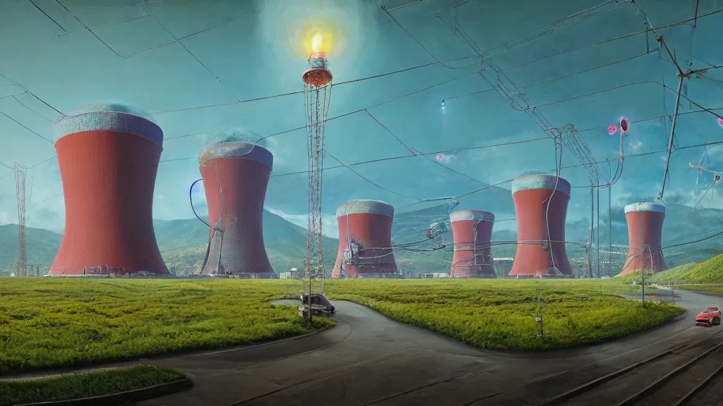 Prompt: Nuclear Breeder Reactors integrated with the town of Quito by Simon Stålenhag and Vincent Callebaut, oil on canvas; Art Direction by Adam Adamowicz; 4K, 8K; Ultra-Realistic Depth Shading