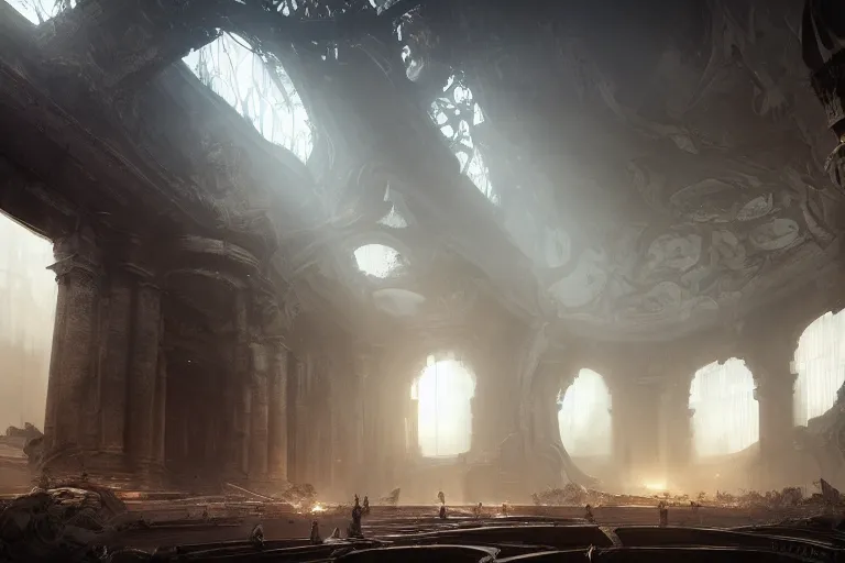 Prompt: The Hall of the Fallen, dramatic lighting, intricate, cinematic, featured on artstation