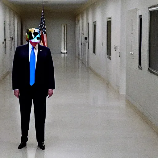 Prompt: donald trump wearing straighjacket at mental hospital