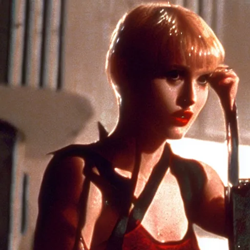 Prompt: Joy from Blade Runner in American Psycho (1999)