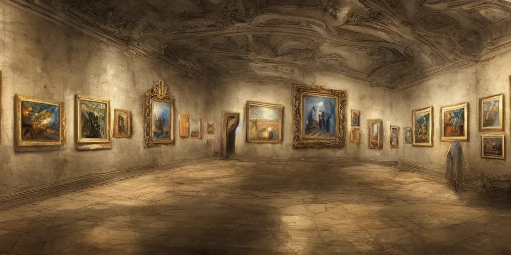 Prompt: a professional photographic view picture of a wall full of paintings ,photographic filter unreal engine 5 realistic hyperdetailed 8k ultradetail cinematic concept art volumetric lighting, fantasy artwork, very beautiful scenery, very realistic painting effect, hd, hdr, cinematic 4k wallpaper, 8k, ultra detailed, high resolution, artstation trending on artstation in the style of Albert Dros glowing rich colors powerful imagery nasa footage drone footage drone photography nature themed