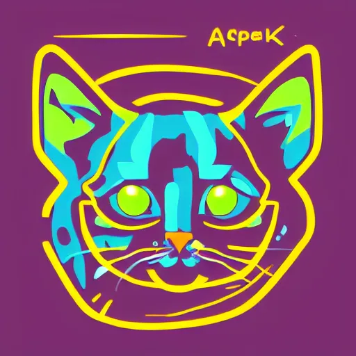 Image similar to a simplified vector based illustration about a cyberpunk kitten, space colors