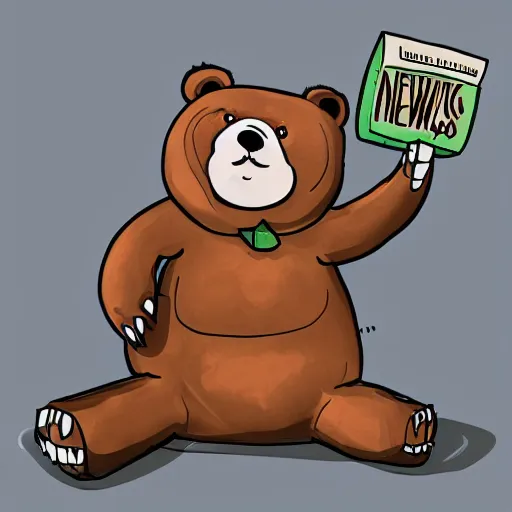 Prompt: concept art of a bear delivering news