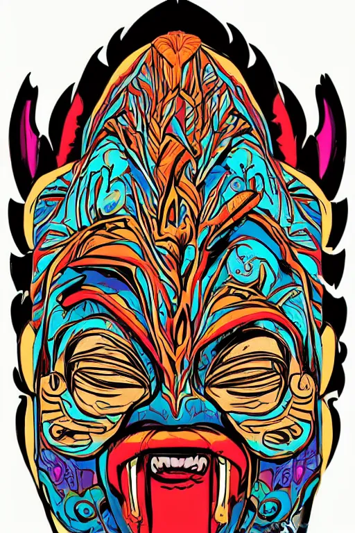 Image similar to animal mask totem roots flower tribal feather gemstone plant wood rock shaman vodoo video game vector cutout illustration vivid multicolor borderlands comics by josan gonzales and dan mumford radiating a glowing aura