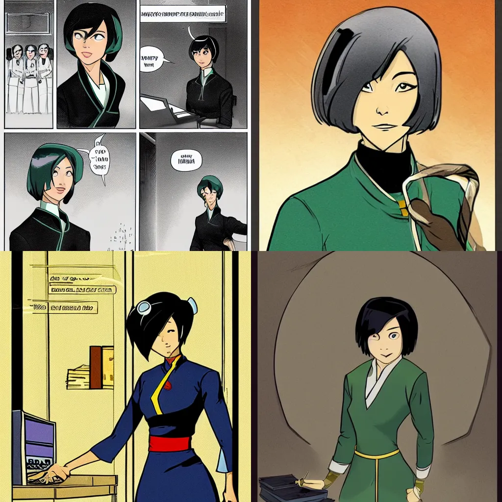 Prompt: toph beifong in arcane as a secretary in the 1 9 7 0 s, by charles le and alexandre bourlet