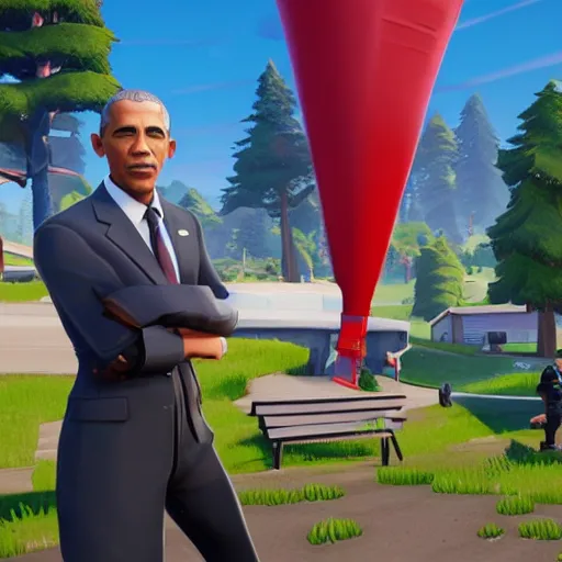 Prompt: President Barack Obama in Fortnite, Gameplay Screenshot, Fortnite Skin
