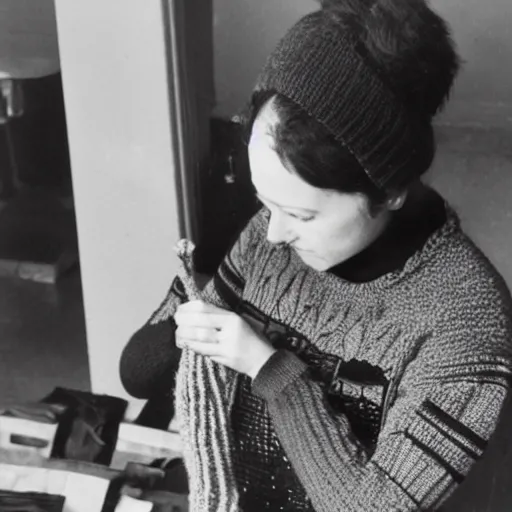 Image similar to female police officer knitting a sweater