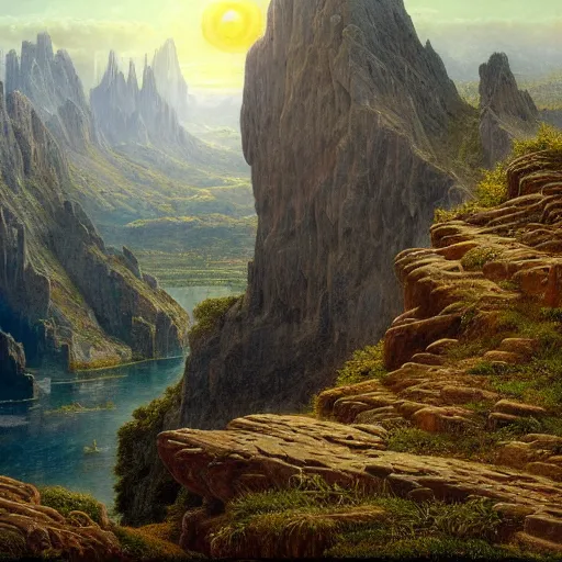 Image similar to a beautiful and highly detailed matte painting of an epic mountain range, ancient runes carved into the cliff face, intricate details, epic scale, insanely complex, 8 k, sharp focus, hyperrealism, very realistic, by caspar friedrich, james gurney, albert bierstadt,