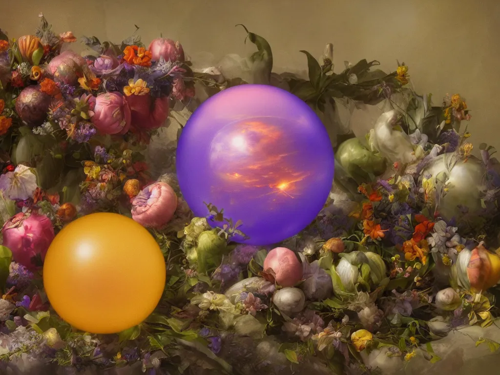 Prompt: the orb of dreams, sunlight study, art nouveau, by jan davidz de heem and ( ( ( ( lisa frank ) ) ) ), 8 k, sharp focus, octane render, ( ( ( kauai ) ) )