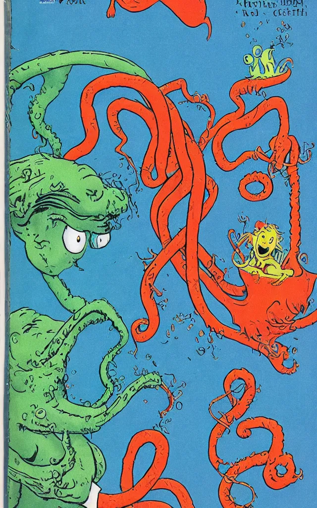 Image similar to cover of a dr seuss book about cthulhu