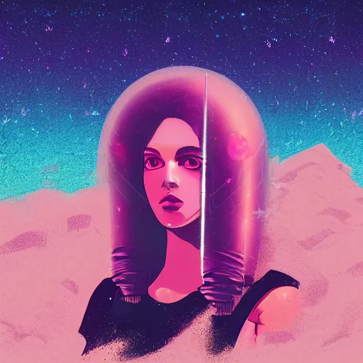 Image similar to lofi vaporwave retro futurism album artwork underground unknown lonely girl