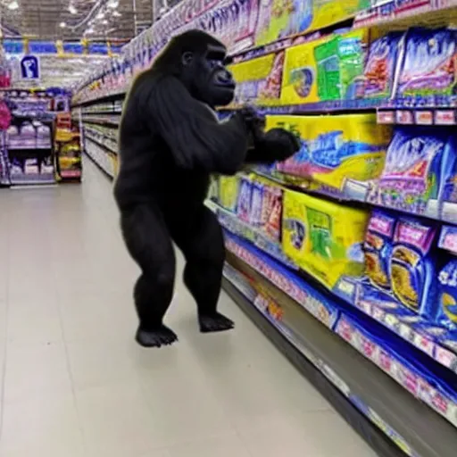 Image similar to photo of gorilla in walmart, cctv footage,