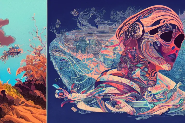 Image similar to traveling the river styx, tristan eaton, victo ngai, artgerm, rhads, ross draws