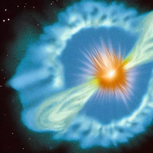 Image similar to neutron star exploding in a dramatic realistic manner near a black hole