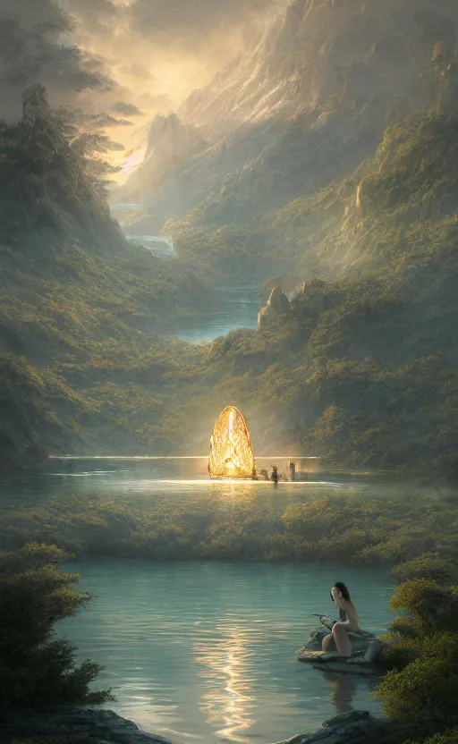 Image similar to lake godness, highly detailed, d & d, water everwhere fantasy, highly detailed, digital painting, trending on artstation, concept art, sharp focus, global illumination, ray tracing, illustration, art by artgerm and greg rutkowski and fuji choko and viktoria gavrilenko and hoang lap