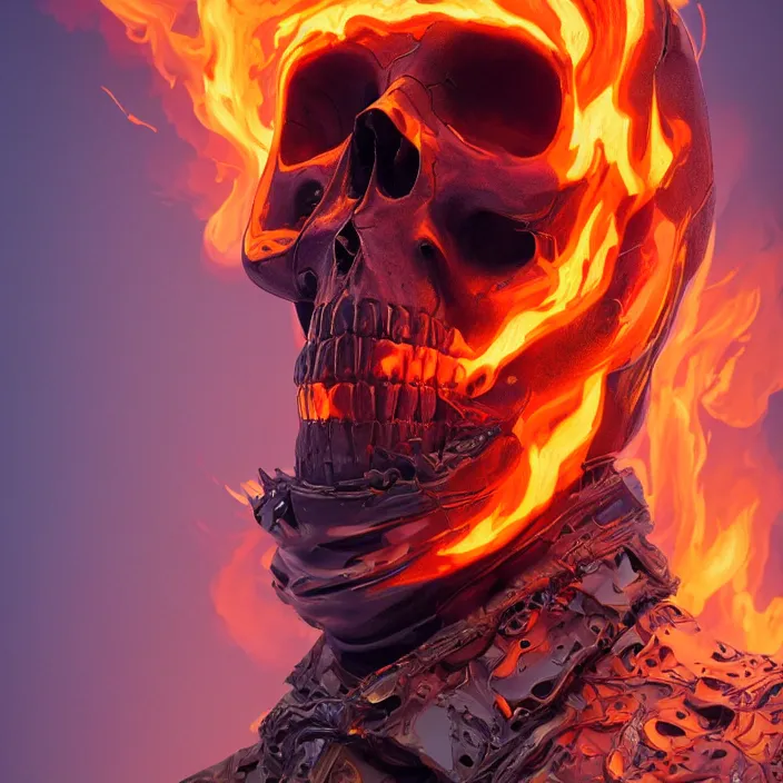 Image similar to portrait of a skull in a flame-retardant suit. intricate abstract. intricate artwork. by Tooth Wu, wlop, beeple, dan mumford. octane render, trending on artstation, greg rutkowski very coherent symmetrical artwork. cinematic, hyper realism, high detail, octane render, 8k, iridescent accents