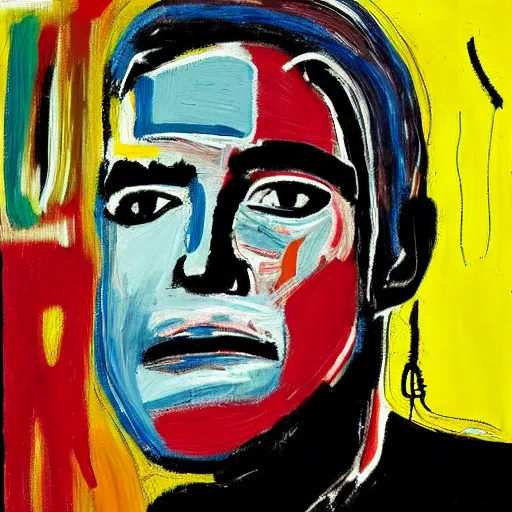 Image similar to george clooney portrait by jean - michel basquiat