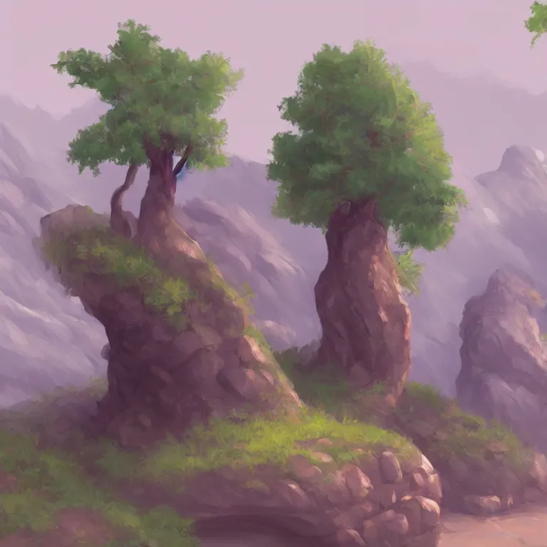 Image similar to a digital painting of some trees and rocks by ilya ostroukhov, trending on artstation, speedpainting, 2 d game art