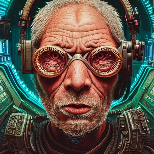 Image similar to Colour Photography of 1000 years old man with highly detailed 1000 years old face wearing higly detailed cyberpunk VR Headset designed by Josan Gonzalez Many details. Man raging screaming . In style of Josan Gonzalez and Mike Winkelmann andgreg rutkowski and alphonse muchaand Caspar David Friedrich and Stephen Hickman and James Gurney and Hiromasa Ogura. Rendered in Blender