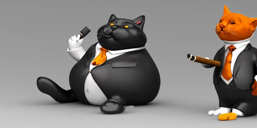 Prompt: fat cat in a tuxedo smoking a cigar. 3d render. vivid color. psychedelic.