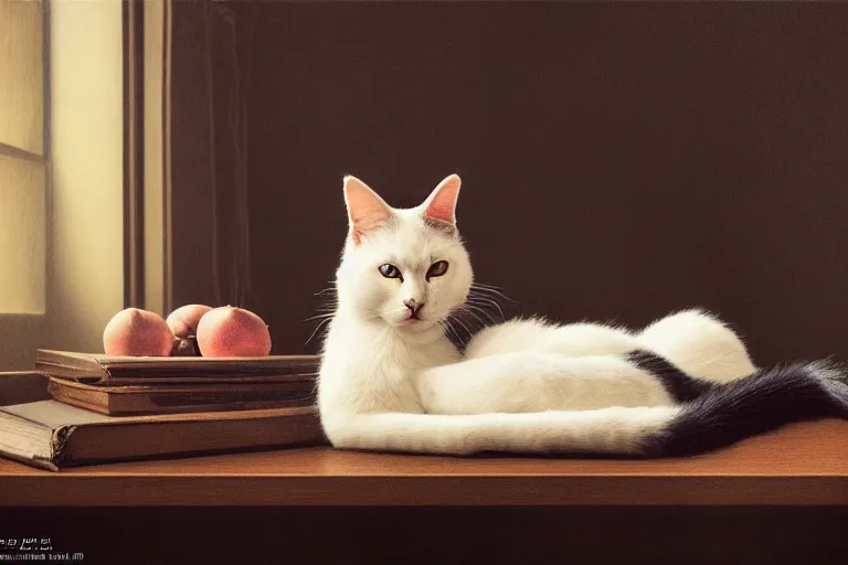 Prompt: still life with a catgirl photos, by peter class, memento mori, vanitas, symmetry, cinematic, elegant, luxury, professional studio light, perfect composition, dlsr photography, full frame, hasselblad x 1 d sharp focus, 8 k, ultra hd, sense of awe, highly detailed, hyper realistic, intricate, fine arts journal cover