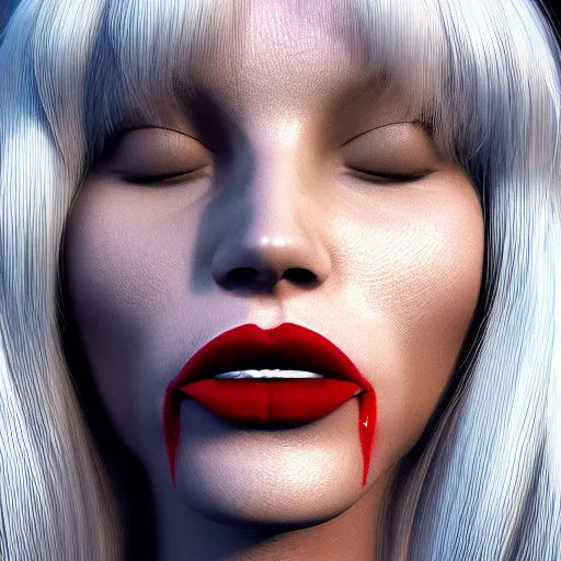 Image similar to a 3 d render of a lusty blonde woman with lucious red lips opening her mouth and sticking out her tongue ue 4 photorealism artstation