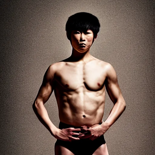 Prompt: a portrait of a beautiful athletic young male japanese demon, photographed by andrew thomas huang, artistic