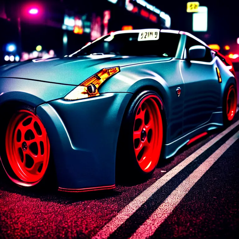 Prompt: close-up-photo Nissan Z32 turbo illegal roadside night meet, work-wheels, Shibuya Shibuya, cinematic colors, photorealistic, highly detailed, night photography