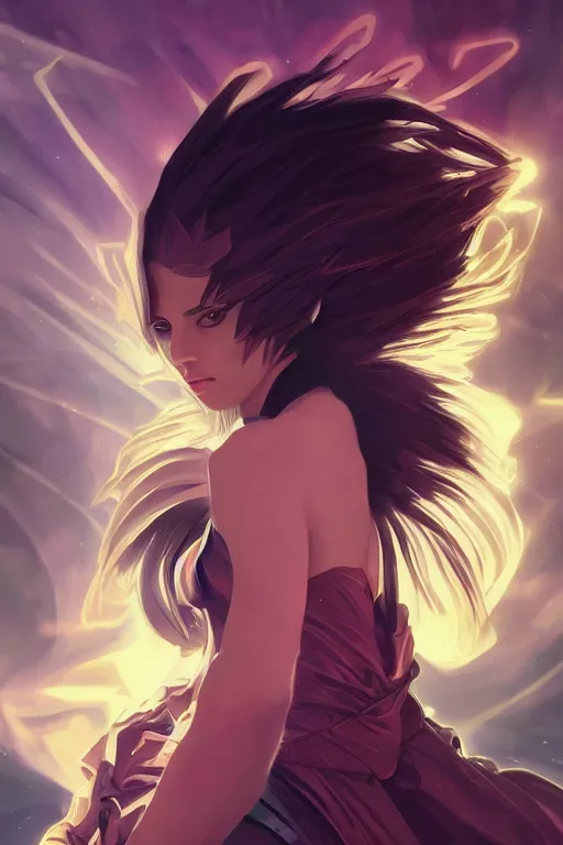 Image similar to YuGiOh, Black Magician Girl, digital painting, portrait, elegant, cinematic lighting, mysterious, highly detailed, artstation, concept art, illustration, smooth, sharp focus, editor's pickup, trending on artstation, trending on deviantart, alphonse mucha, WLOP