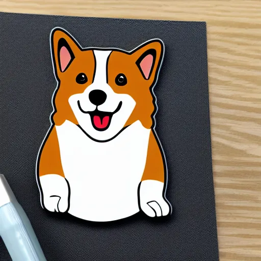 Image similar to a kawaii chubby goofy cute corgi sitting upright sticker illustration