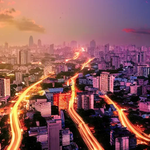 Prompt: Saigon Cityscape. Digital art. Trending on Artstation. 8k resolution.