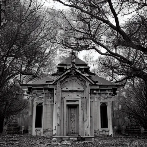 Prompt: a temple thats haunted that looks creepy