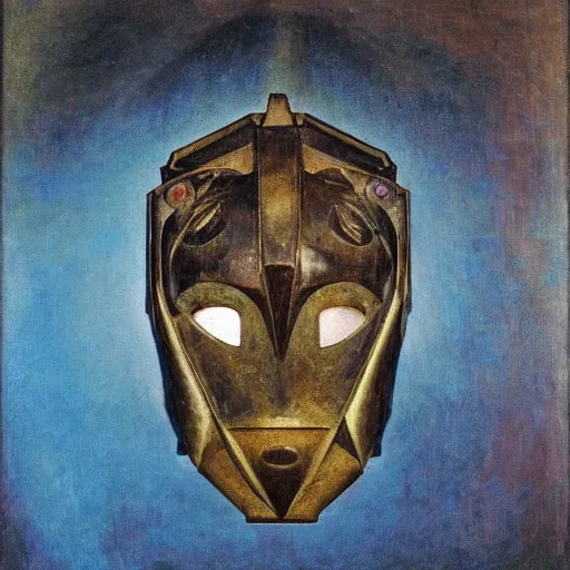 Prompt: masterpiece sculpture of a mechanical robot cat head mask, by annie swynnerton and diego rivera and nicholas roerich and jean delville, symbolist, dramatic lighting, god rays, elaborate geometric ornament, art brut, soft colors, smooth, sharp focus, extremely detailed, adolf wolfli and ( donato giancola )