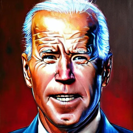 Image similar to joe biden as robocop, realistic oil painting, style of norman rockwell, 8 k, super sharp, ultra detail, rule of thirds,