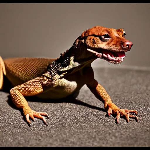 Image similar to a lizzard - dog - hybrid, animal photography