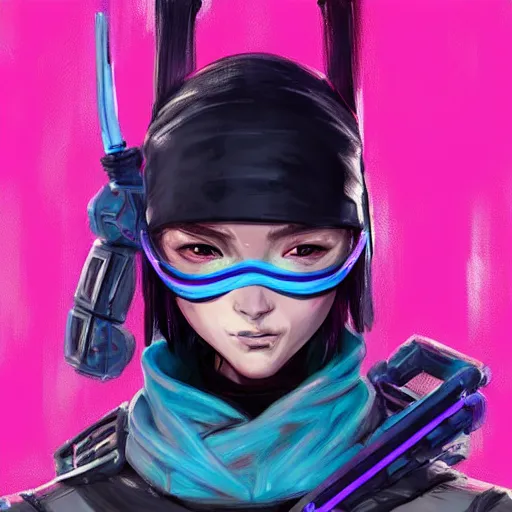 Image similar to stylized ninja - cyberpunk girl, wearing techwear and armor, in the colors hot pink and cyan, beautiful realistic face, highly detailed, digital painting, artstation, concept art, smooth, sharp focus, illustration, art by artgerm, by greg rutkowski, by jeremy mann, by francoise nielly, by kunio okawara,