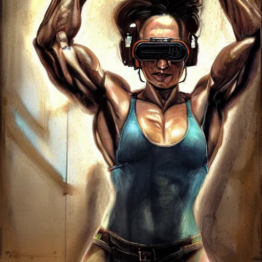 Prompt: portrait of a muscular woman wearing engineer goggles, by jon foster