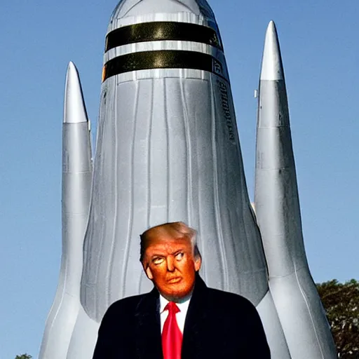 Image similar to trump standing underneath starship rocketship