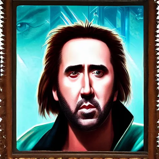 Image similar to Biopunk portrait of Nicolas Cage, by Tristan Eaton Stanley Artgerm and Tom Bagshaw.