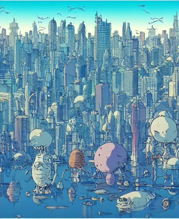 Prompt: simplicity, city skyline made from obese sea slugs, in the style of a puffy spaceship, skeletons, partly cloudy, spooky, dramatic lighting, by geof darrow, bill sienkiewicz, dan mumford, yusuke murata, makoto shinkai, ross tran, cinematic, unreal engine, cel shaded, featured on artstation, pixiv