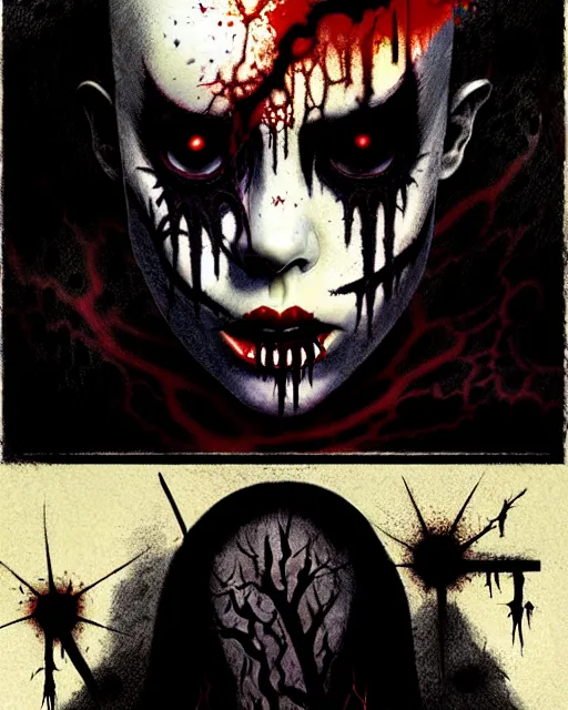 Image similar to it is natural to die as to be born, salems revenge, amityville, rendered in pov - ray, style of greg rutkowski and junji ito and sam francis