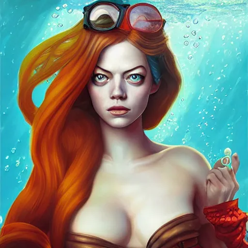 Image similar to underwater pirate portrait of emma stone, pixar style, by tristan eaton stanley artgerm and tom bagshaw.