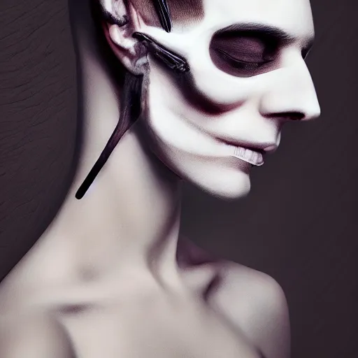 Image similar to beautiful woman with a skull for a head, wearing a dress, photorealistic, award winning, 8k,