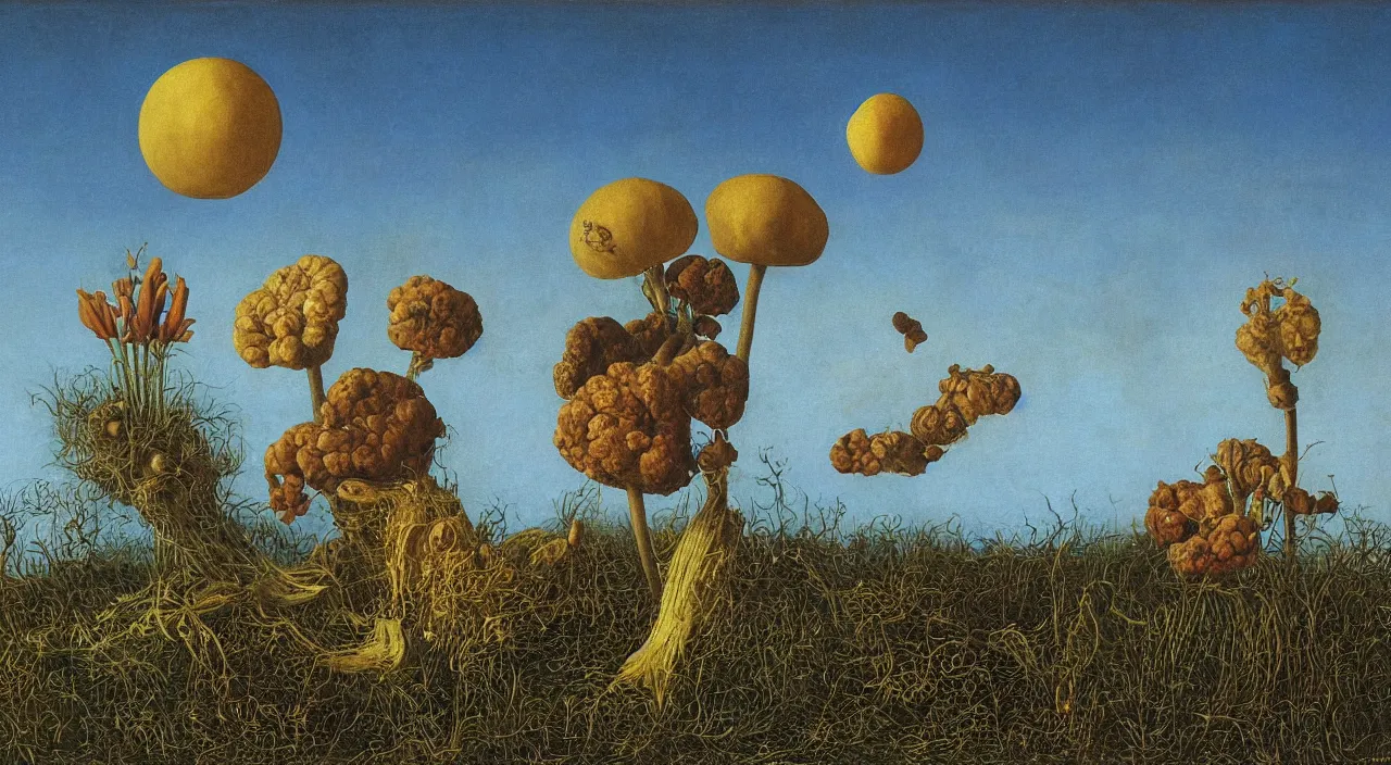 Image similar to a single fungus floating in the clear sky, a high contrast!! ultradetailed photorealistic painting by jan van eyck, audubon, rene magritte, agnes pelton, max ernst, walton ford, andreas achenbach, ernst haeckel, hard lighting, masterpiece