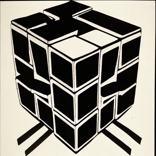 Prompt: MC Escher image of a Rubix cube