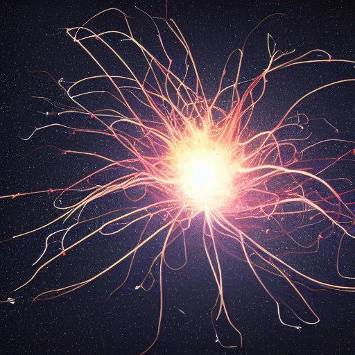 Image similar to army of interconnected neurons made of steel in space with hubble background, amazing, fire, splash, vray, 5 5 mm