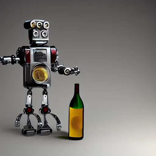 Image similar to robot made of wine bottles. High resolution. Artstation.