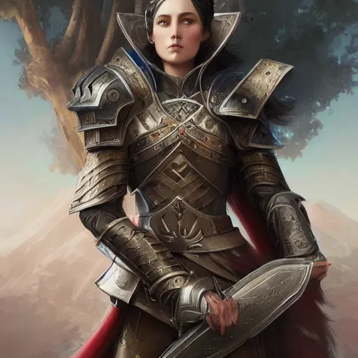 Image similar to a beautiful hyper realistic detailed epic concept art showing a noble knight women accompanied by the sacred spirit raccoon, by tom bagshaw, ross tran and bayard wu, in the style of dragon age, featured on artstation
